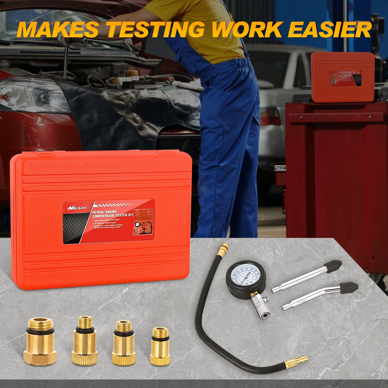 8PCS Petrol Gas Engine Cylinder Compression Tester Kit Nilight