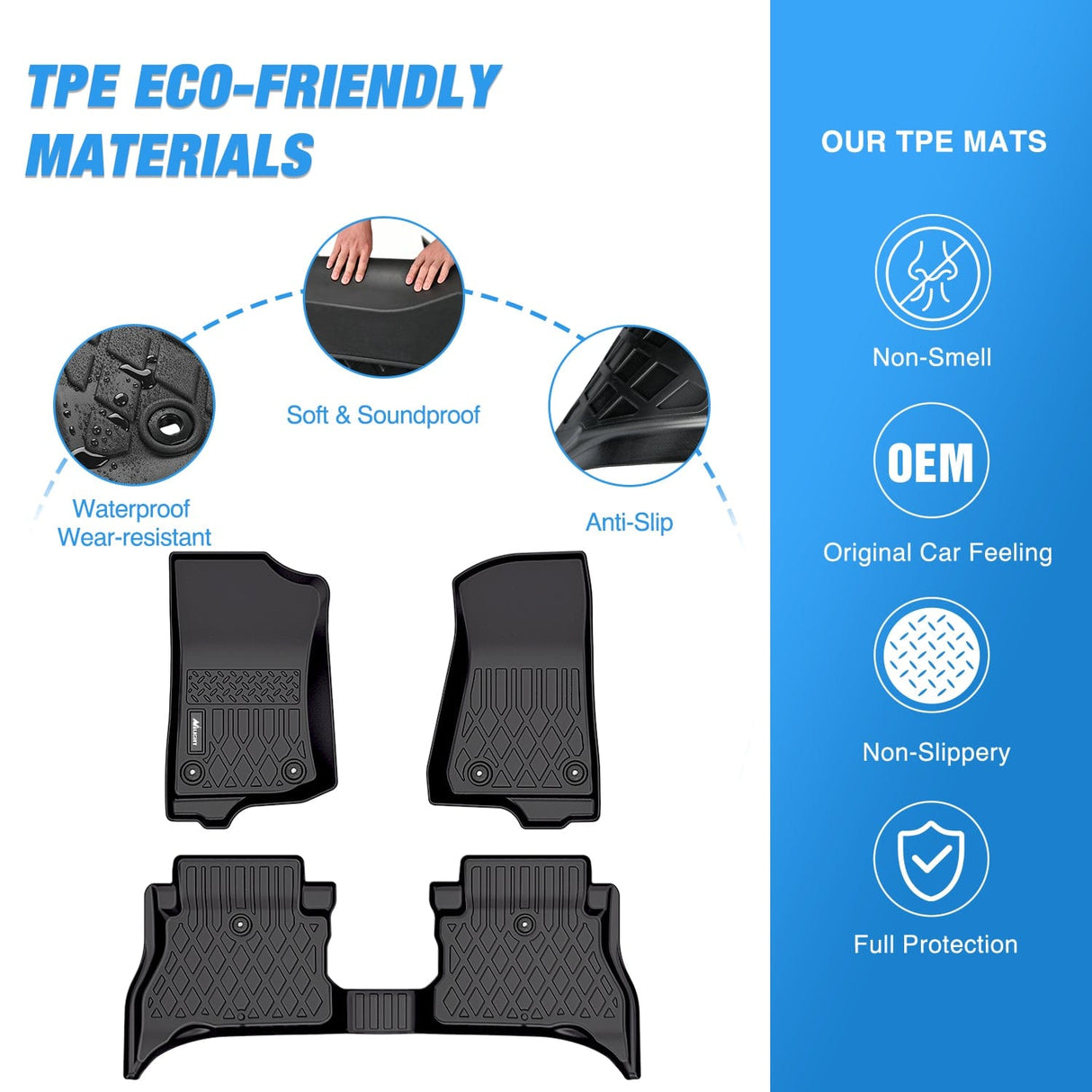 TPE Floor Mats for Jeep Wrangler 4XE Hybrid 4 Doors 2021-2024 Nilight