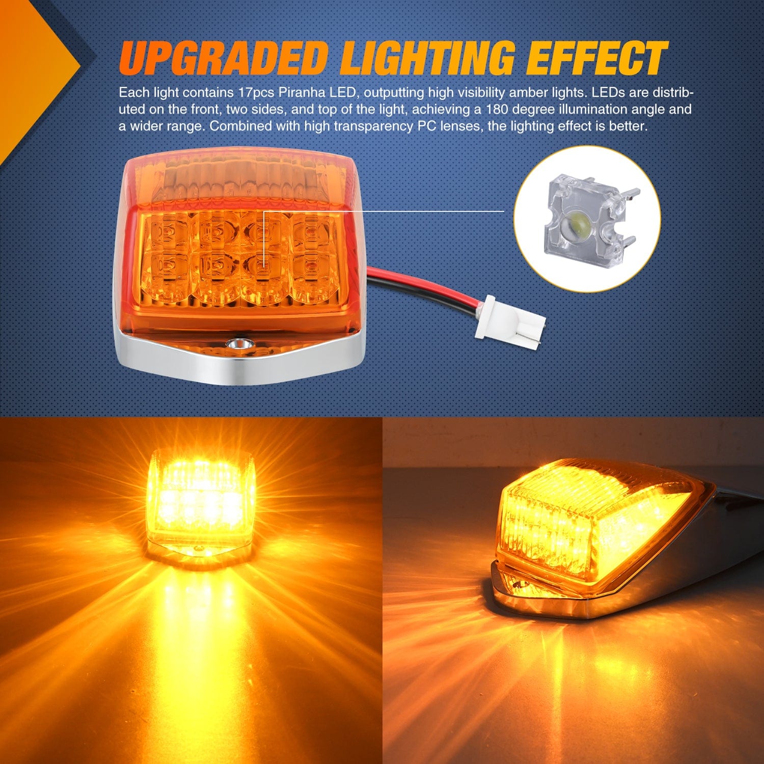 5PCS 17LED Amber Cab Roof Marker Light Nilight