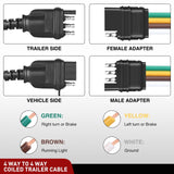 4 Way Flat Trailer Coiled Extension Cable 3 Feet Heavy Duty Jacket Cable Male and Female Wiring Harness Adapter