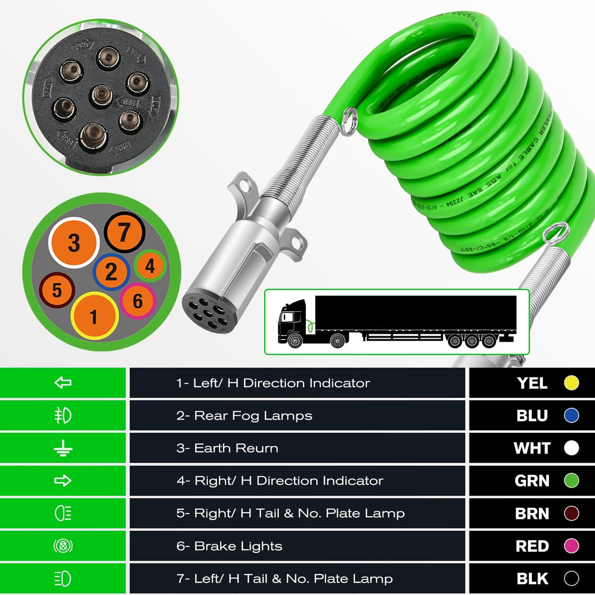 12ft 7 Way to 6 Way Trailer Plug Adapter Nilight