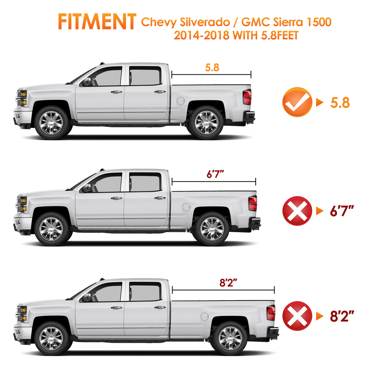 5.8ft Truck Bed Cover for Chevy Silverado 1500 / GMC Sierra1500 2014-2018 Nilight