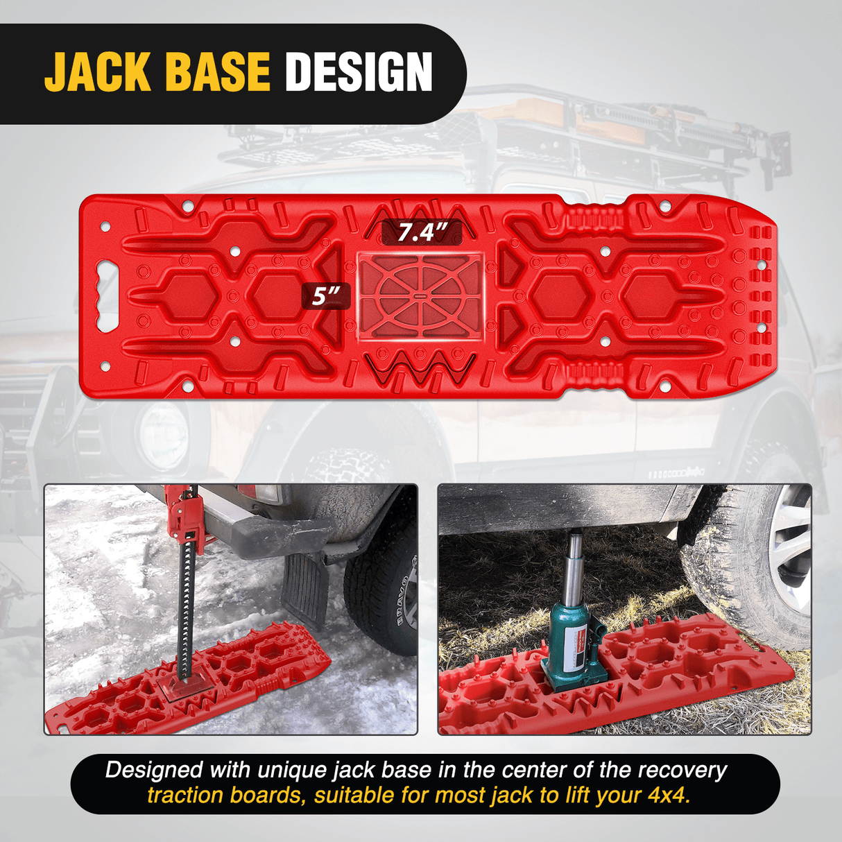 Off-Road Recovery Traction Boards For 4WD 4X4 with Jack Lift & Carry Bag (Red) 