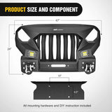 2007-2018 Jeep Wrangler JK & Unlimited 2/4 Doors Front Bumper Grill with Winch Plate 2Pcs 42w LED Work Light Pods Textured Black Solid Steel Off-Road Nilight