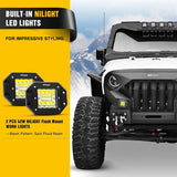 2007-2018 Jeep Wrangler JK & Unlimited 2/4 Doors Front Bumper Grill with Winch Plate 2Pcs 42w LED Work Light Pods Textured Black Solid Steel Off-Road Nilight