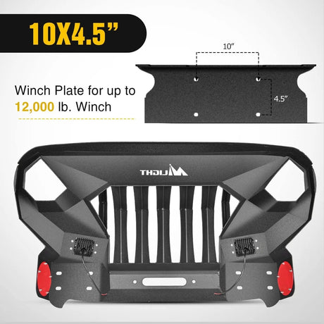 2007-2018 Jeep Wrangler JK & Unlimited 2/4 Doors Front Bumper Grill with Winch Plate 2Pcs 42w LED Work Light Pods Textured Black Solid Steel Off-Road Nilight