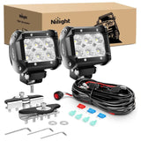 4 Inch 18W Flood LED Pods (Pair) | Pillar Hood Mount | 16AWG Wire 3Pin Switch Nilight