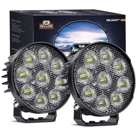 4 Inch 27W 3370LM Round Flood Built-in EMC LED Work Lights (Pair) Nilight