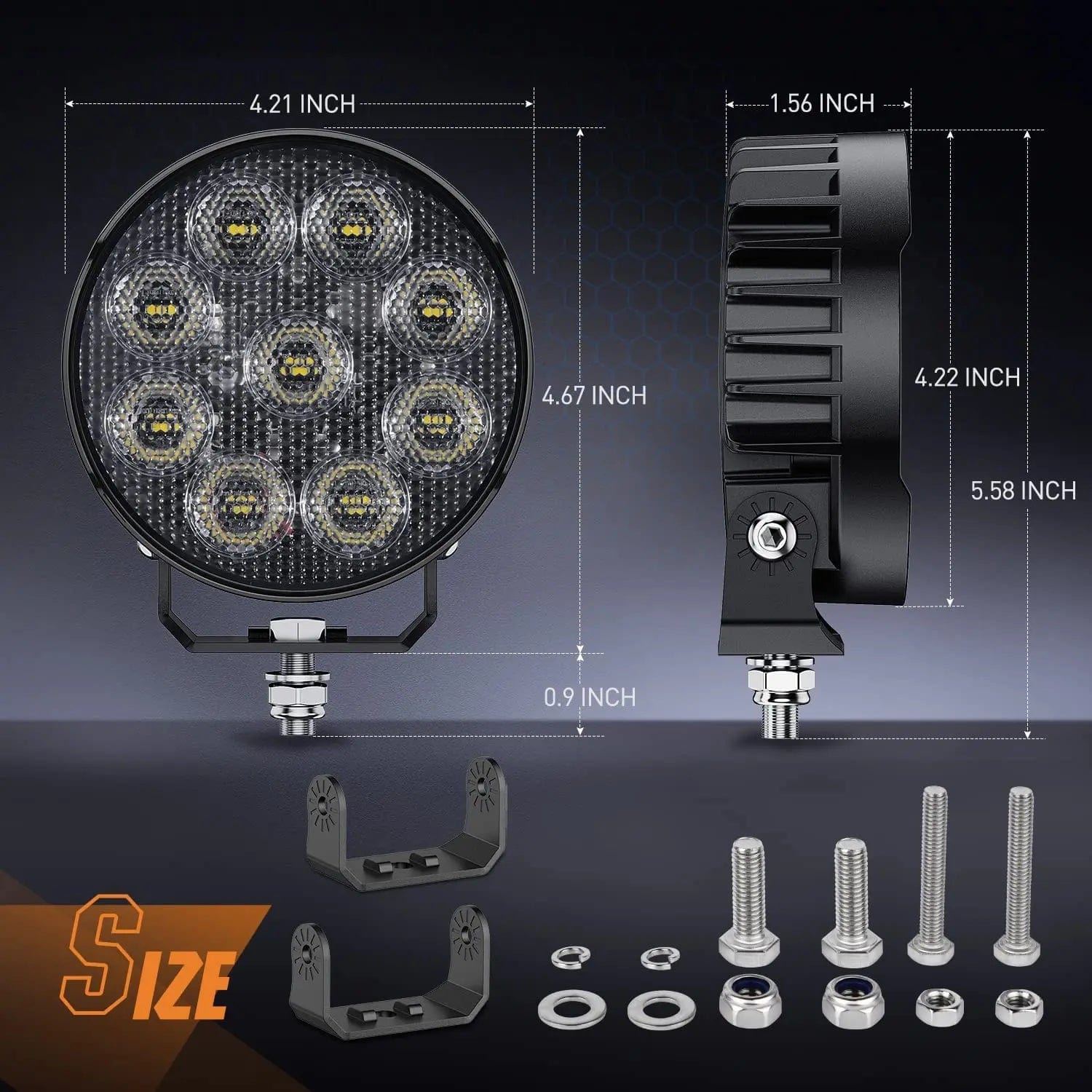 4 Inch 27W 3370LM Round Flood Built-in EMC LED Work Lights (Pair) Nilight