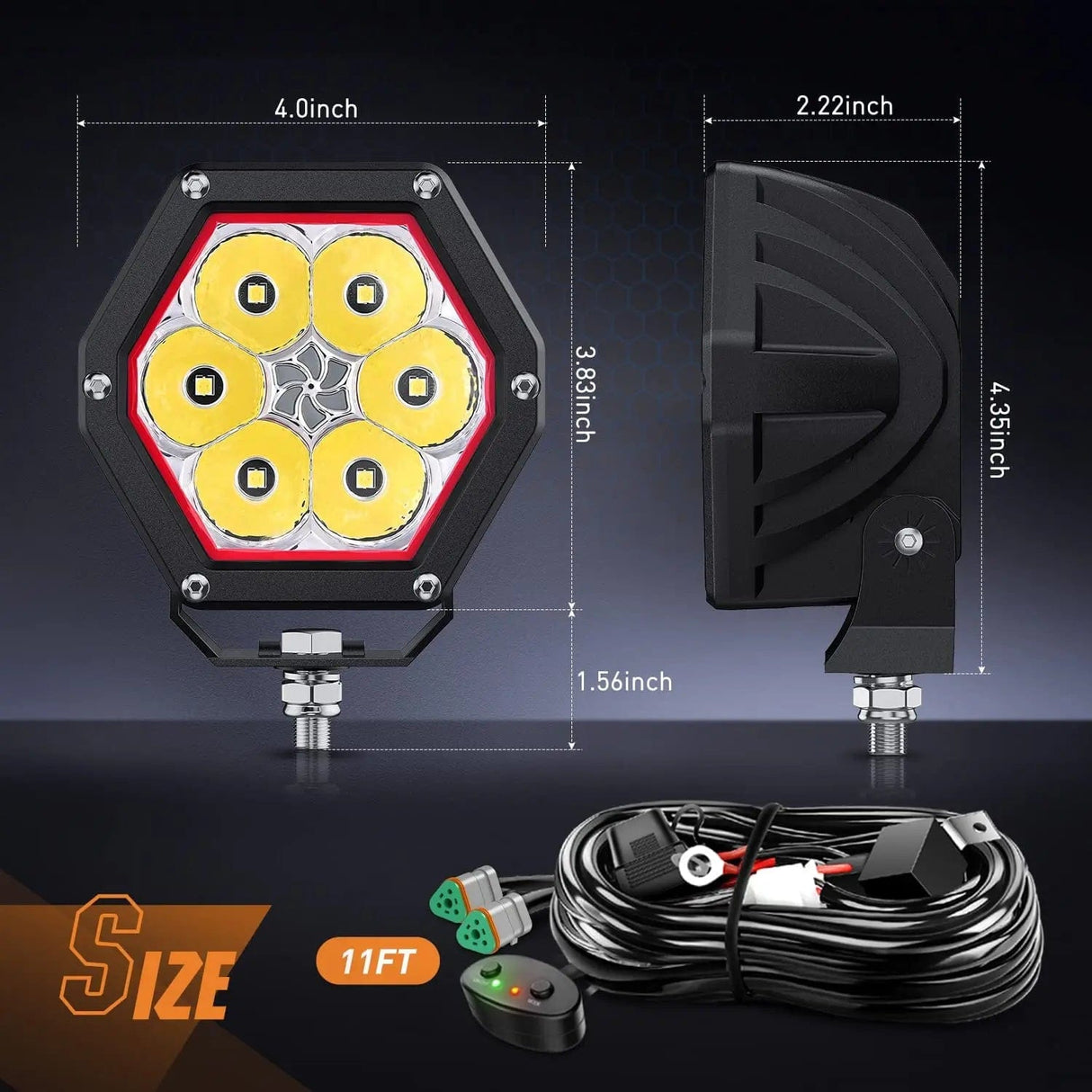 4 Inch 30W 2600LM Hexagon DRL Spot LED Pods (Pair) | 16AWG DT Wire Nilight