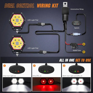 4 Inch 30W 2600LM Hexagon DRL Spot LED Pods (Pair) | 16AWG DT Wire Nilight