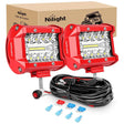 4 Inch 60W Triple Row Red Case Spot Flood LED Light Bars (Pair) | 16AWG Wire 3Pin Switch Nilight