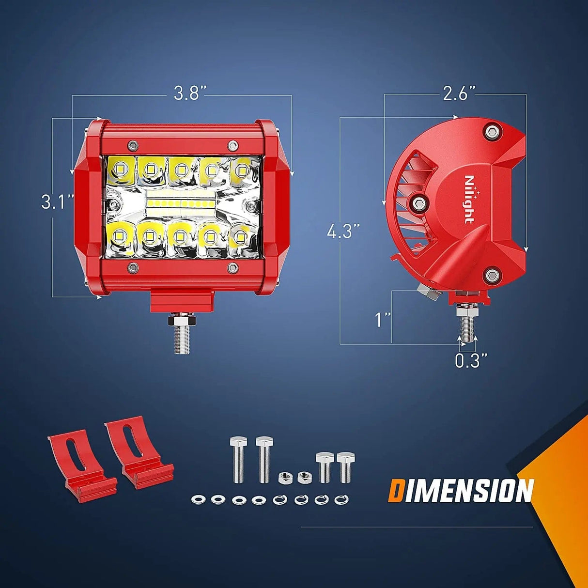 4 Inch 60W Triple Row Red Case Spot Flood LED Light Bars (Pair) | 16AWG Wire 3Pin Switch Nilight