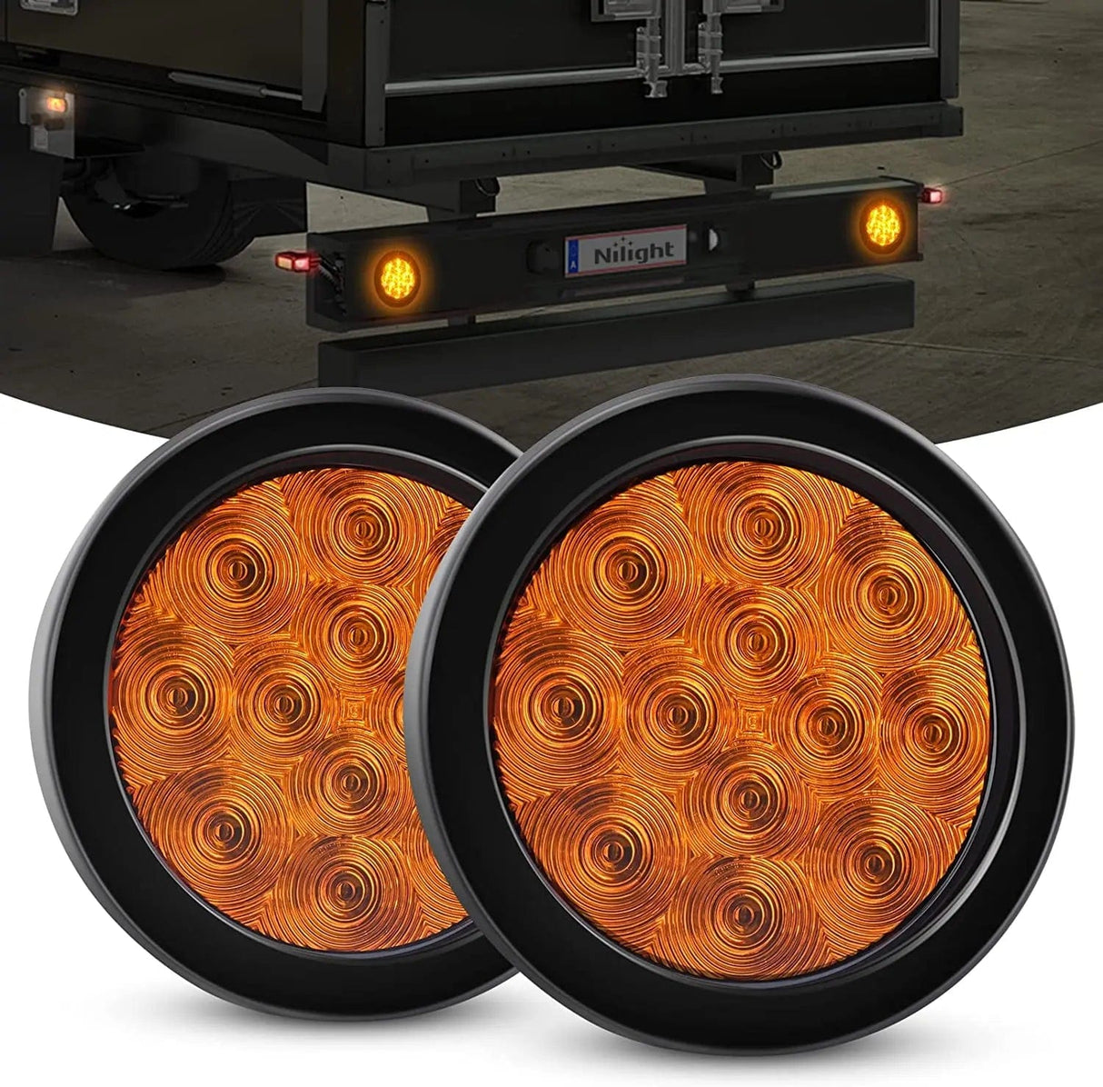 4 Inch Amber Round 12Leds Tail Light (Pair) Nilight