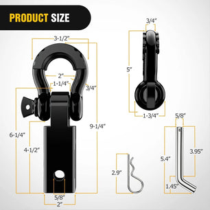 2 Inch Shackle Hitch Receiver 3/4 Inch D Ring Kit Black Nilight