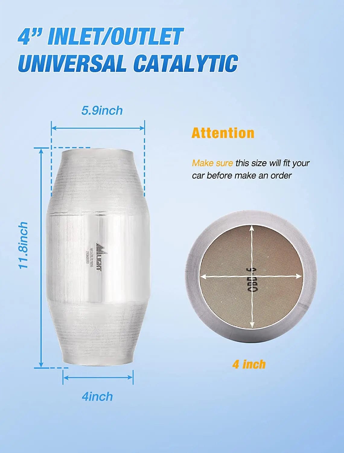 4 Inch Inlet Outlet Universal Catalytic Converter Nilight