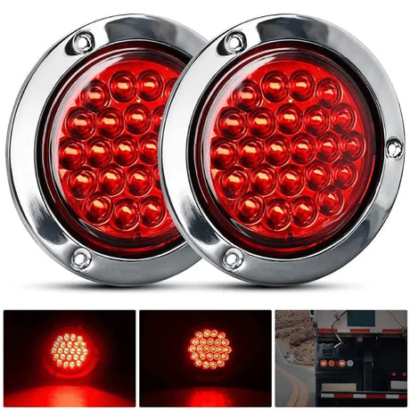 4 Inch Red Round Steel Chrome 24Leds Tail Light (Pair) Nilight