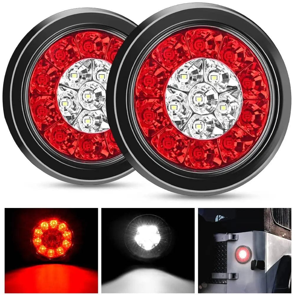 4 Inch White Red Round 16Leds Tail Light Flush Mount Grommets (Pair) Nilight