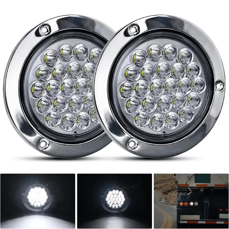 4 Inch White Round Steel Chrome 24Leds Tail Light (Pair) Nilight