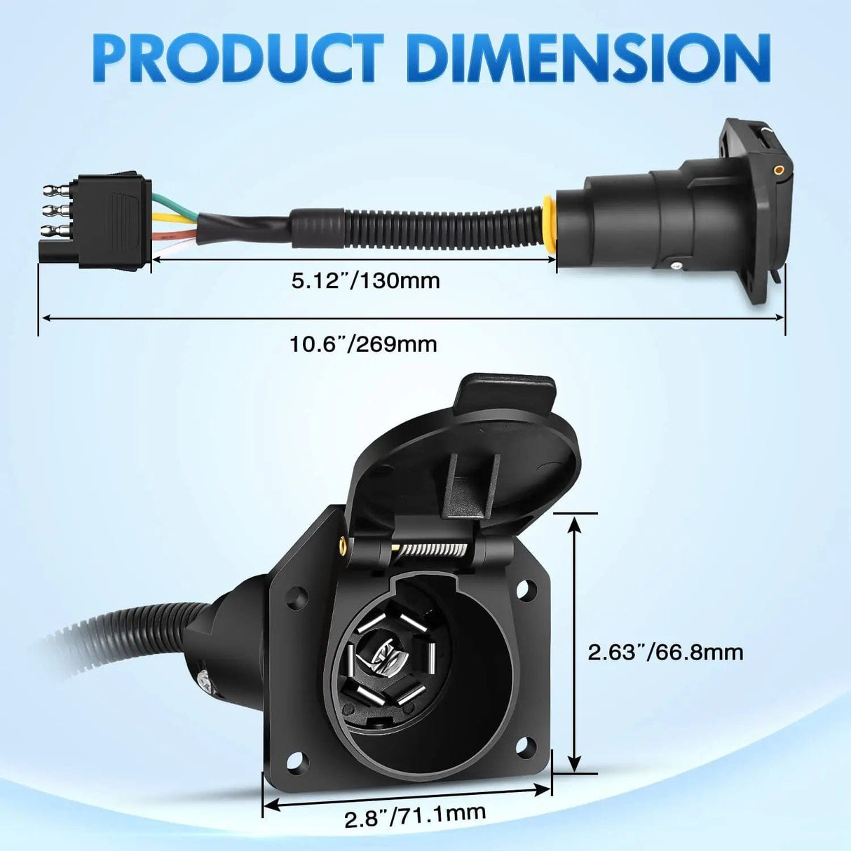 4 Way Flat to 7 Way Round Trailer Adapter Plug Nilight