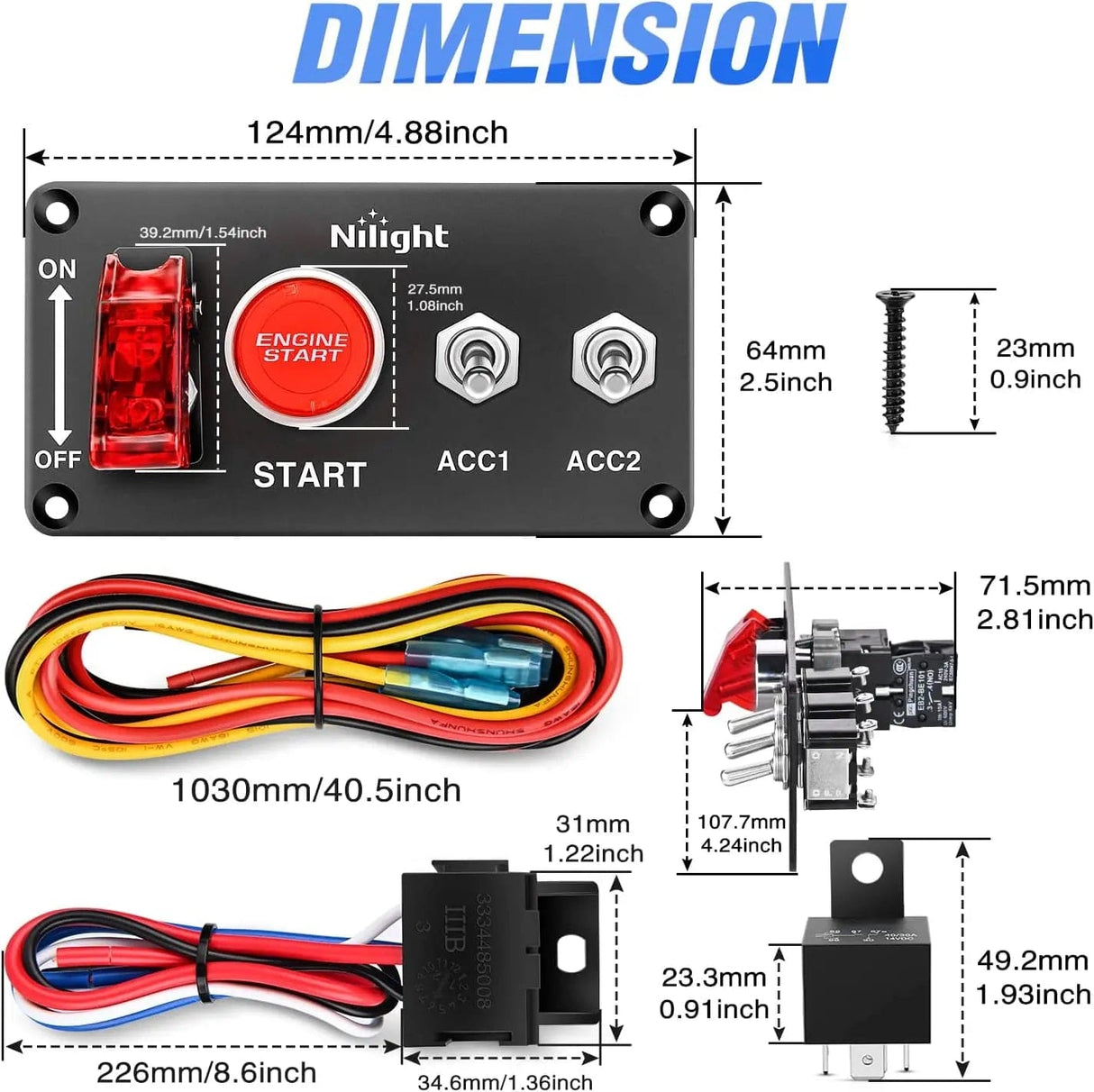 4 in 1 Racing Car Ignition Rocker Switch Panel Nilight