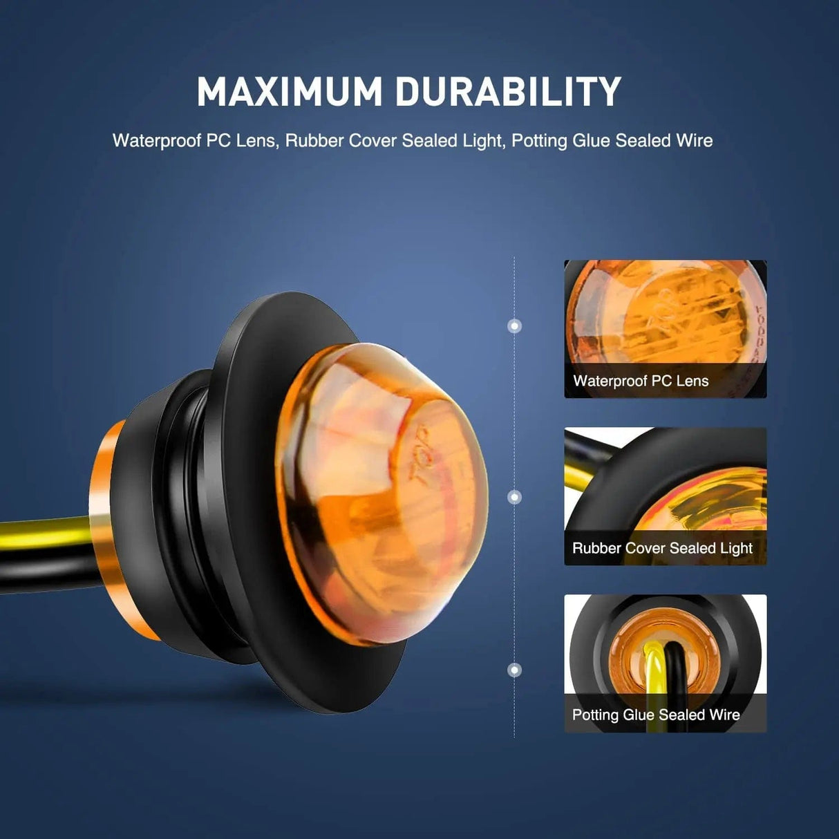 3/4 inch Amber Round LED Marker Lights (50 Pcs) Nilight