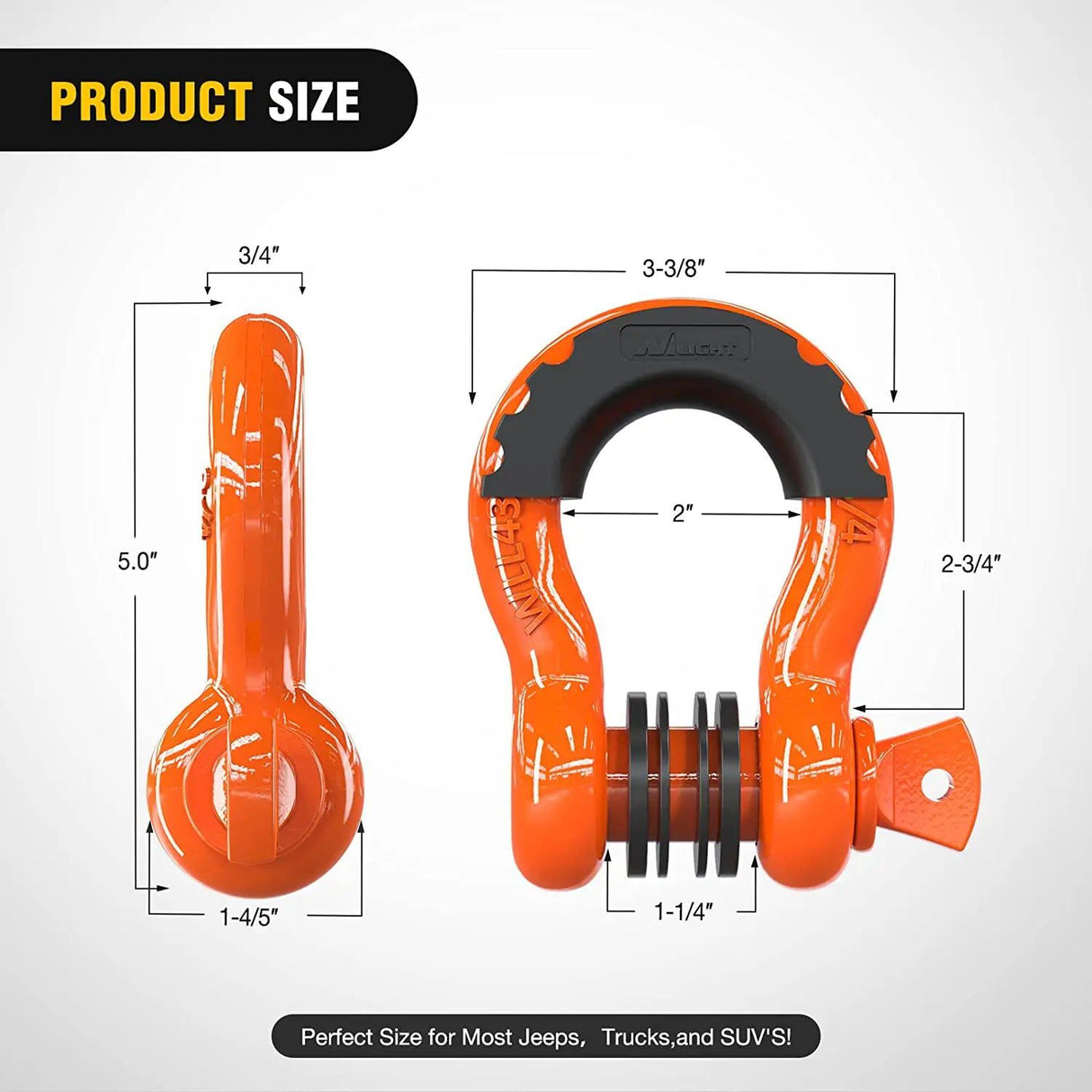 Shackle 3/4 inch D-Ring Shackle Orange (Pair)