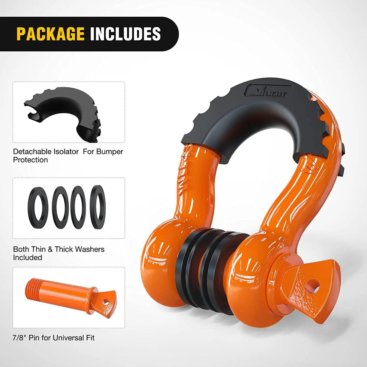 Shackle 3/4 inch D-Ring Shackle Orange (Pair)