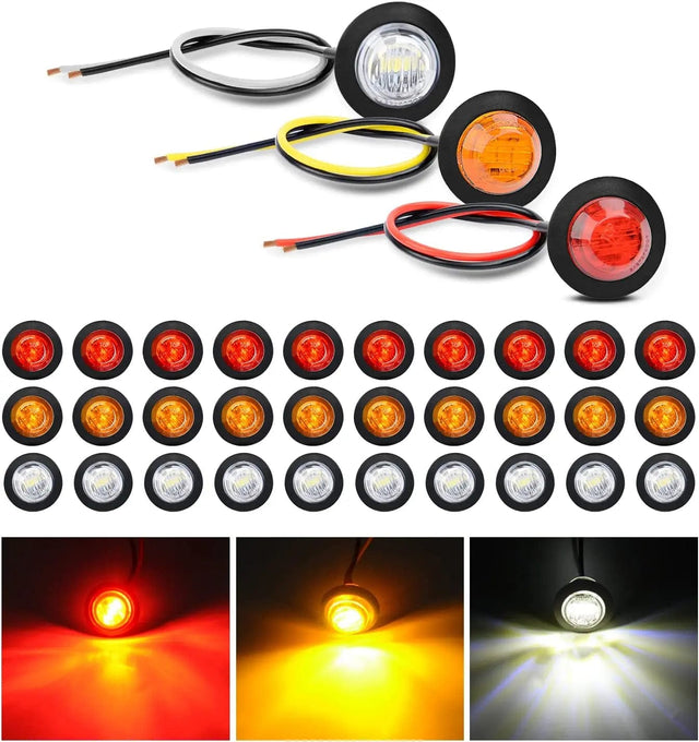 3/4 inch White Amber Red Round LED Marker Lights (30 Pcs) Nilight