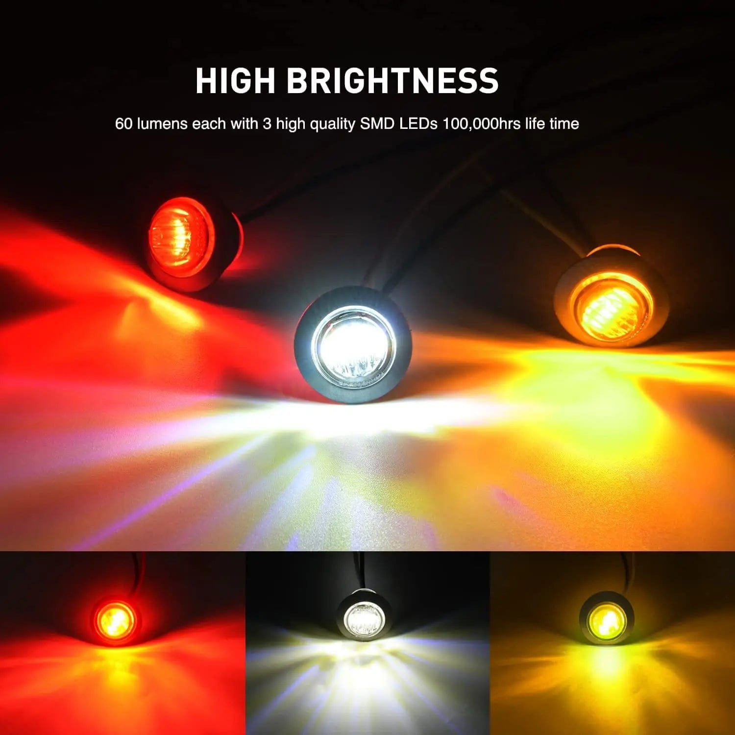 3/4 inch White Amber Red Round LED Marker Lights (30 Pcs) Nilight