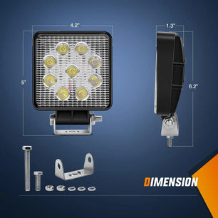 4.2 Inch 27W Spot Square Led Work Lights (Pair) Nilight