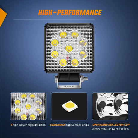 4.2 Inch 27W Spot Square Led Work Lights (Pair) Nilight