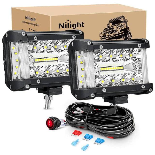 4.3 Inch 132W Side Shooter Triple Row Spot Flood LED Light Bars (Pair) Nilight