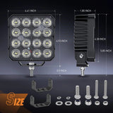 4.4 Inch 48W 4780LM Square Flood Built-in EMC LED Work Lights (Pair) Nilight