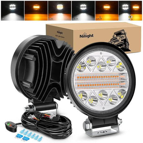 4.5 Inch 27W Amber White Round Spot Flood LED Work Lights (Pair) | 16AWG DT Wire Nilight