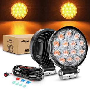 4.5 Inch 42W 4200LM Amber Round Flood LED Work Lights (Pair) | 16AWG Wire 3Pin Switch Nilight