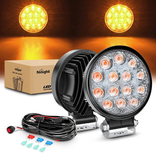 4.5 Inch 42W 4200LM Amber Round Flood LED Work Lights (Pair) | 16AWG Wire 3Pin Switch Nilight