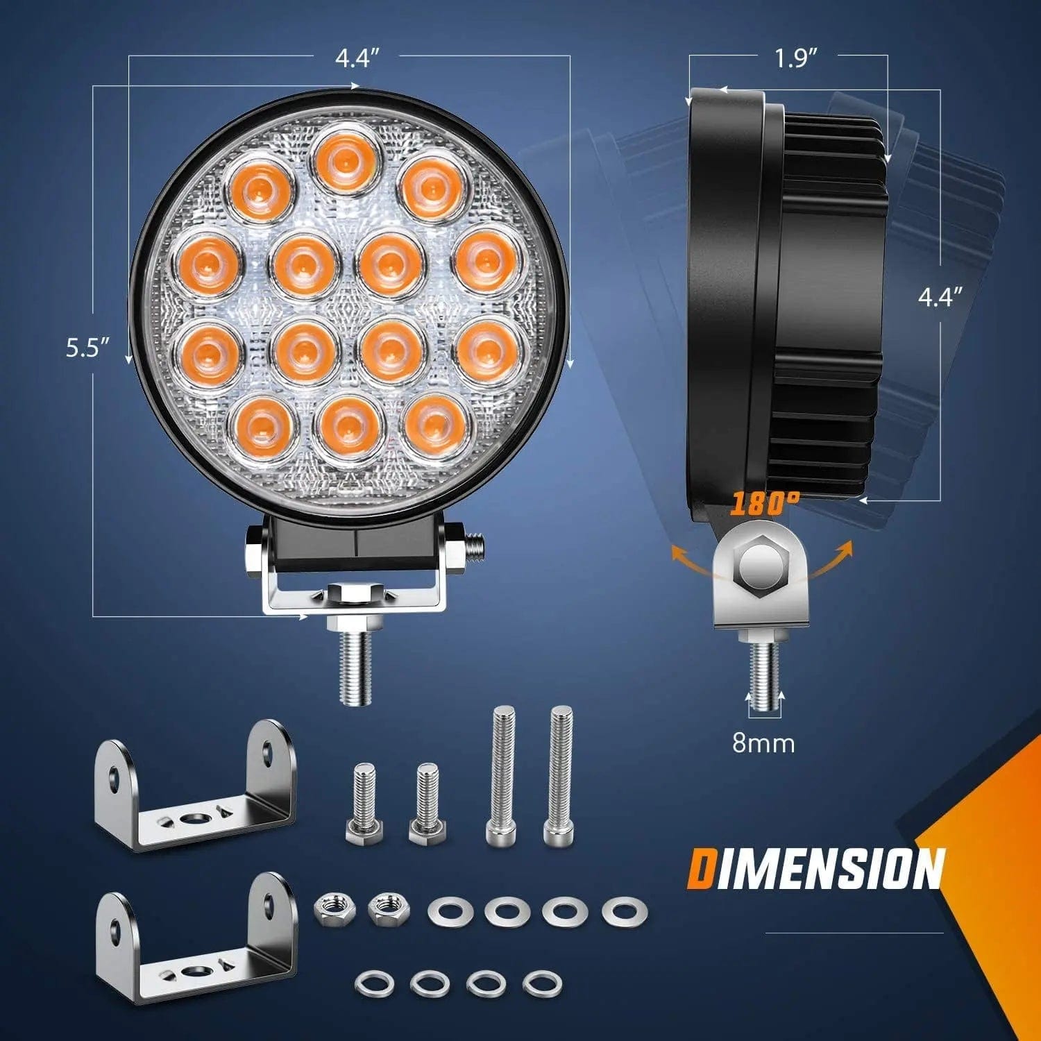 4.5 Inch 42W 4200LM Amber Round Flood LED Work Lights (Pair) | 16AWG Wire 3Pin Switch Nilight