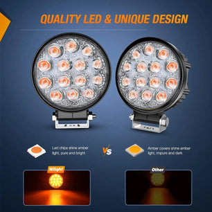 4.5 Inch 42W 4200LM Amber Round Flood LED Work Lights (Pair) | 16AWG Wire 3Pin Switch Nilight