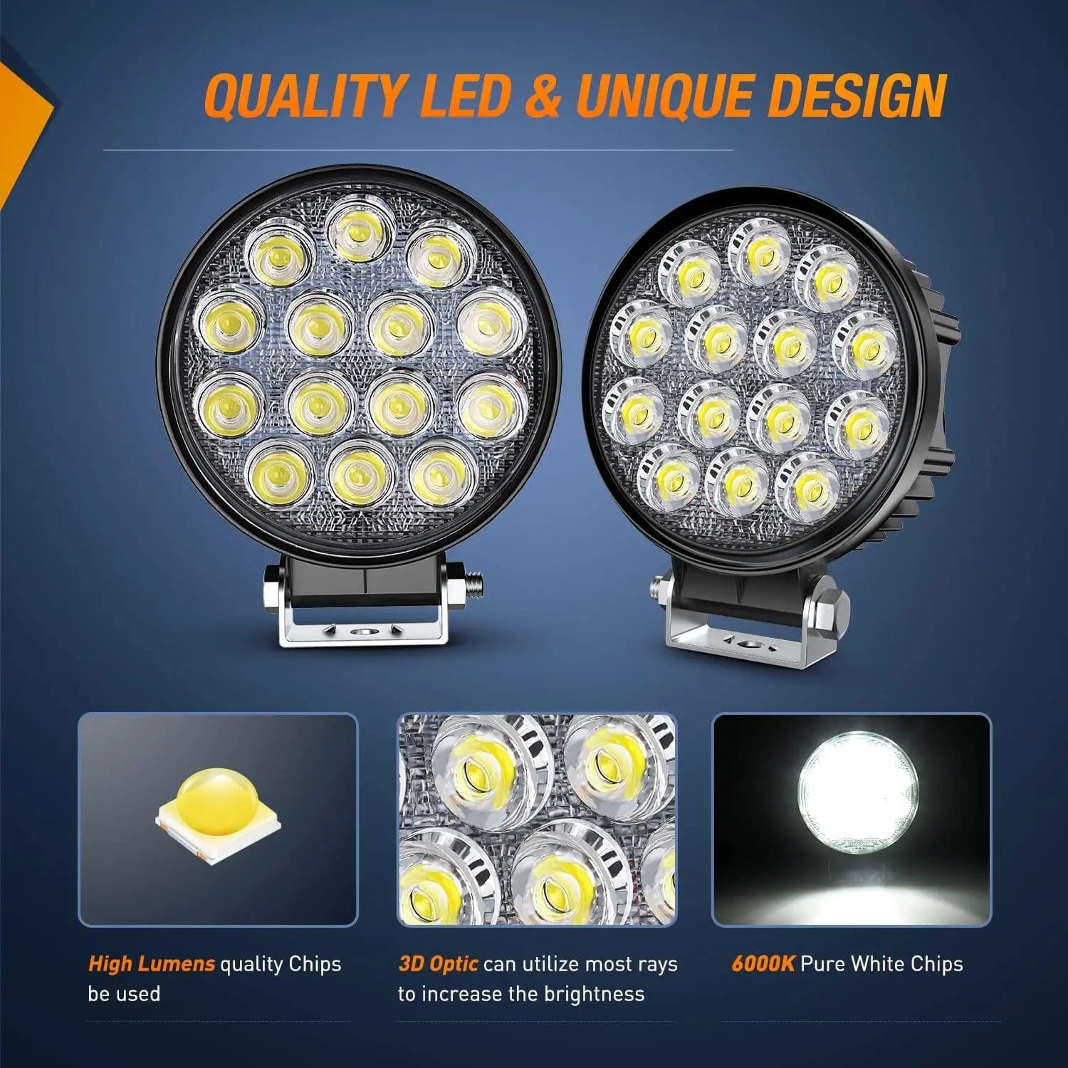 4.5 Inch 42W 4200LM Round Flood LED Work Lights (2 Pairs) | 16AWG Wire 3Pin Switch Nilight