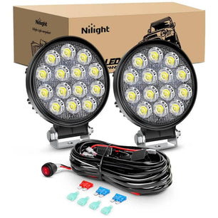 4.5 Inch 42W 4200LM Round Flood LED Work Lights (Pair) | 16AWG Wire 3Pin Switch Nilight