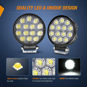 4.5 Inch 42W 4200LM Round Flood LED Work Lights (Pair) | 16AWG Wire 3Pin Switch Nilight