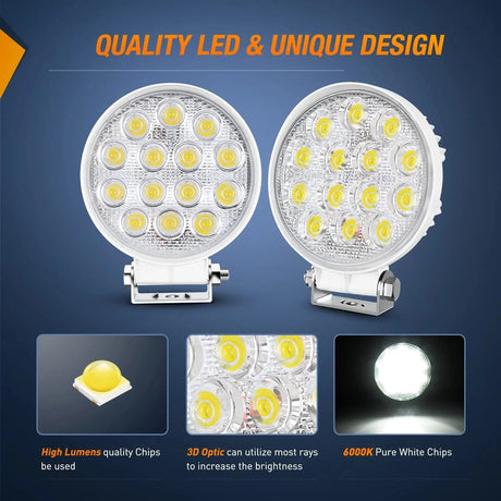 4.5 Inch 42W 4200LM Round Flood White Case Led Work Lights (Pair) Nilight