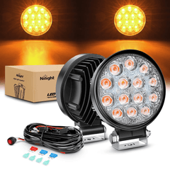4.5 Inch 42W 4200LM Amber Round Flood LED Work Lights (Pair) | 16AWG Wire 3Pin Switch
