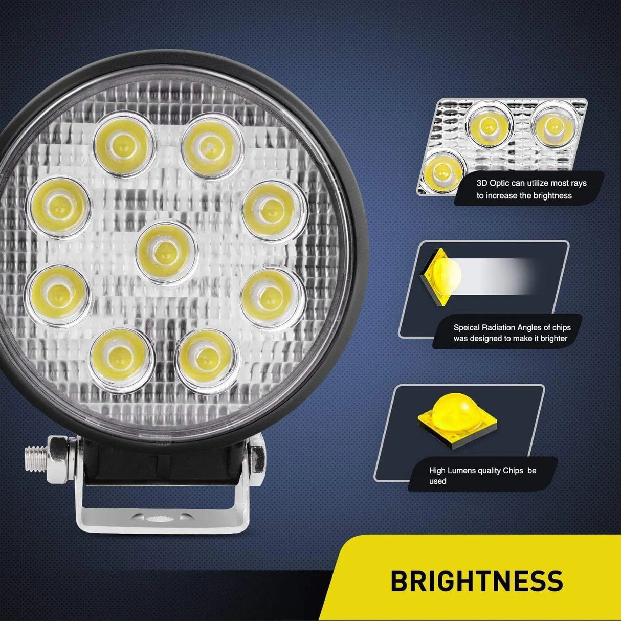 LED Work Light 4.5" 27W 3000LM Round Flood Led Work Lights (10 Packs)