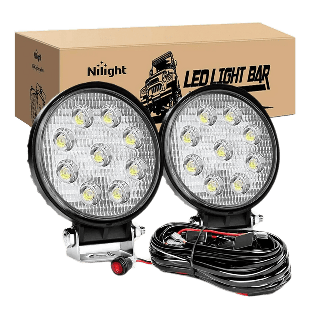 LED Work Light 4.5" 27W Round Flood LED Light Pods Kit (Pair) | 12FT Wire