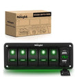 5Gang Aluminum 5Pin ON/Off Green Rocker Switch Panel w/ 4.8 Amp Dual USB Charger Voltmeter Nilight