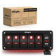 5Gang Aluminum 5Pin ON/Off Red Rocker Switch Panel w/ 4.8 Amp Dual USB Charger Voltmeter Nilight