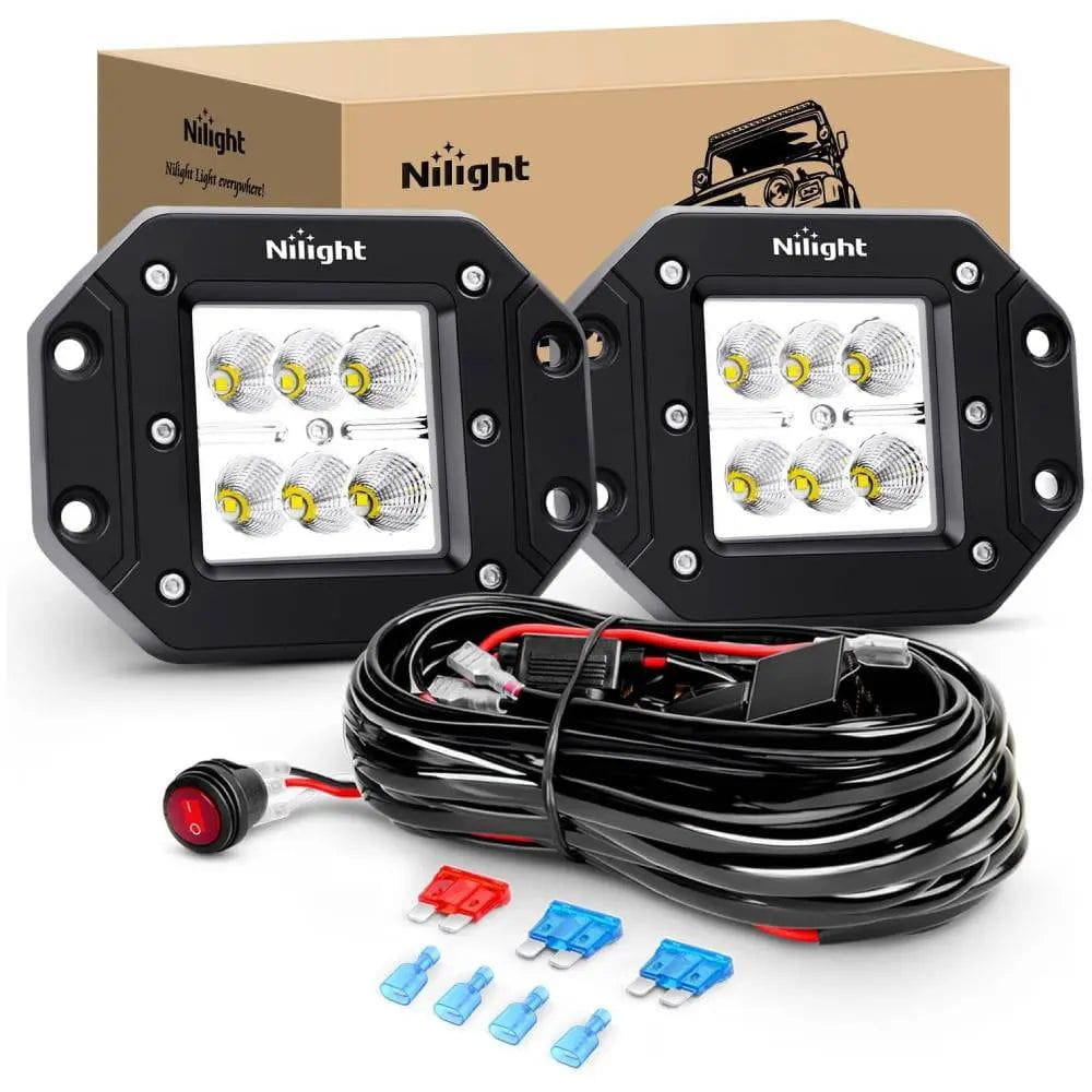 LED Work Light 4.8" 18W Flush Mount Flood LED Work Light Kit | 10FT Wire 3Pin Switch