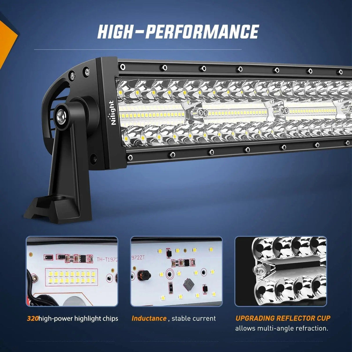 42 Inch 320LED Triple Row Curved Spot Flood LED Light Bar Nilight